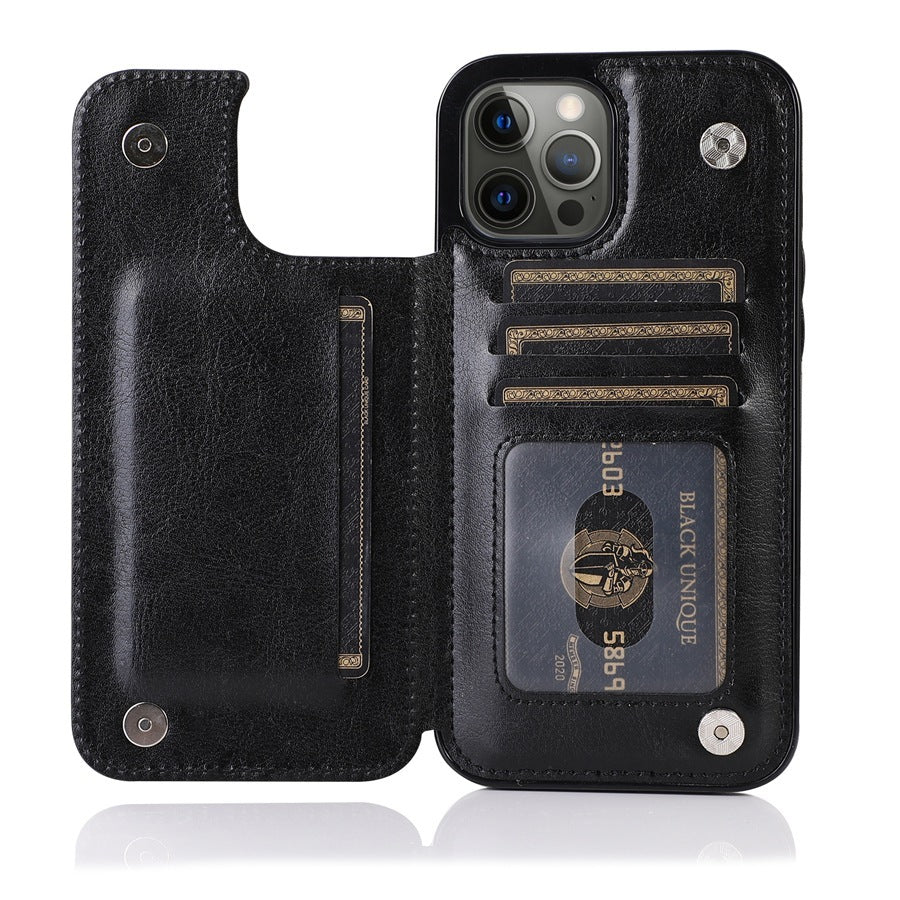 Solid Color Double Buckle Leather Phone Case