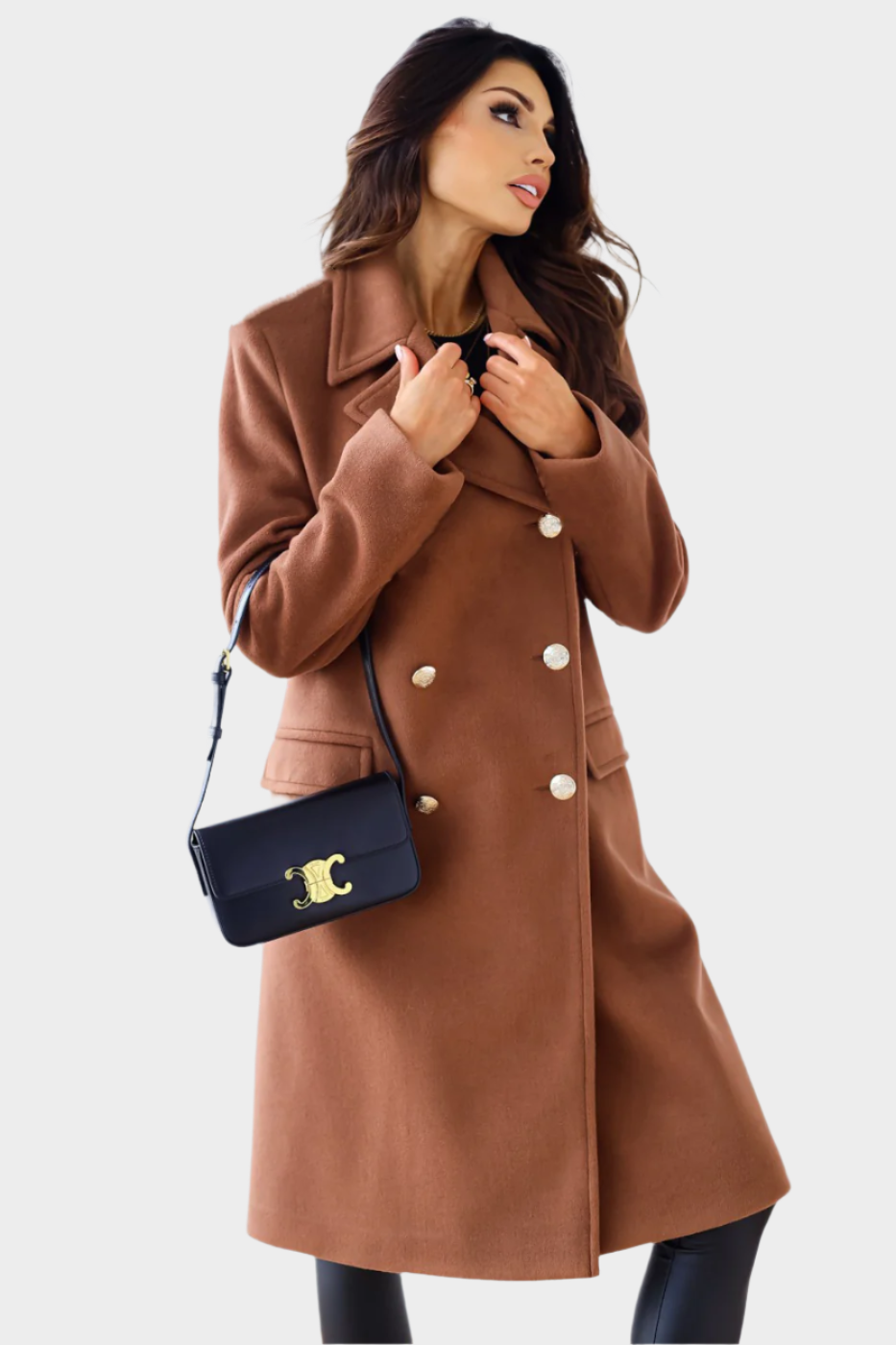 Long Sleeve Double-Breasted Wool Coat