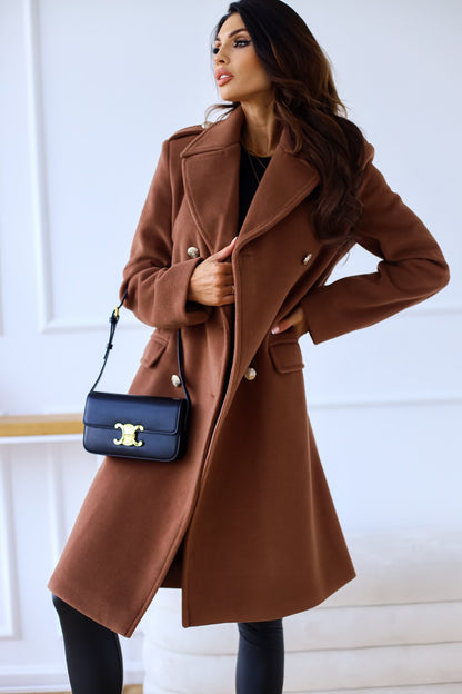 Long Sleeve Double-Breasted Wool Coat