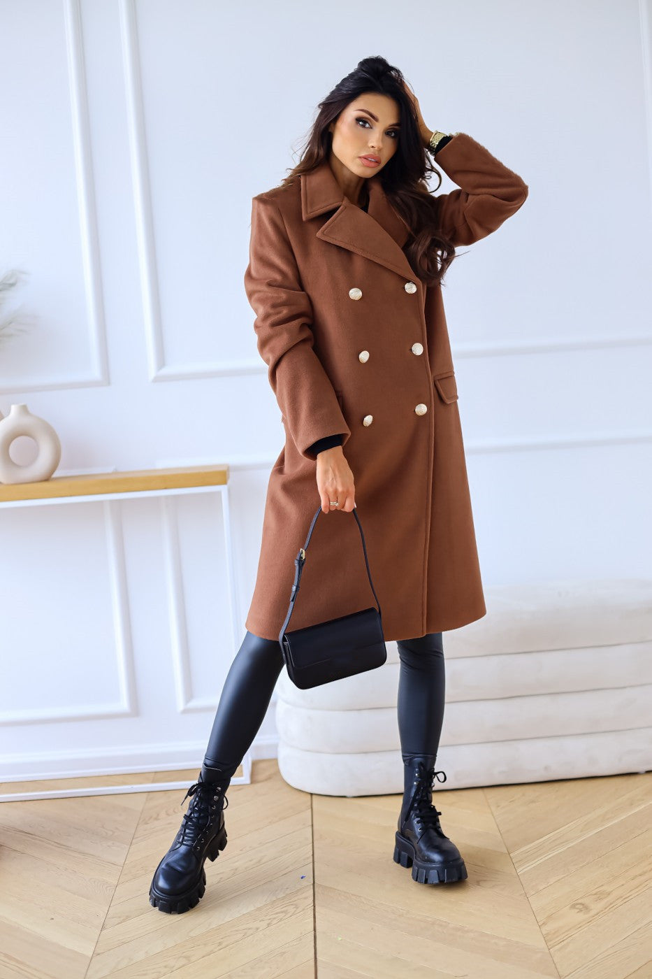 Long Sleeve Double-Breasted Wool Coat