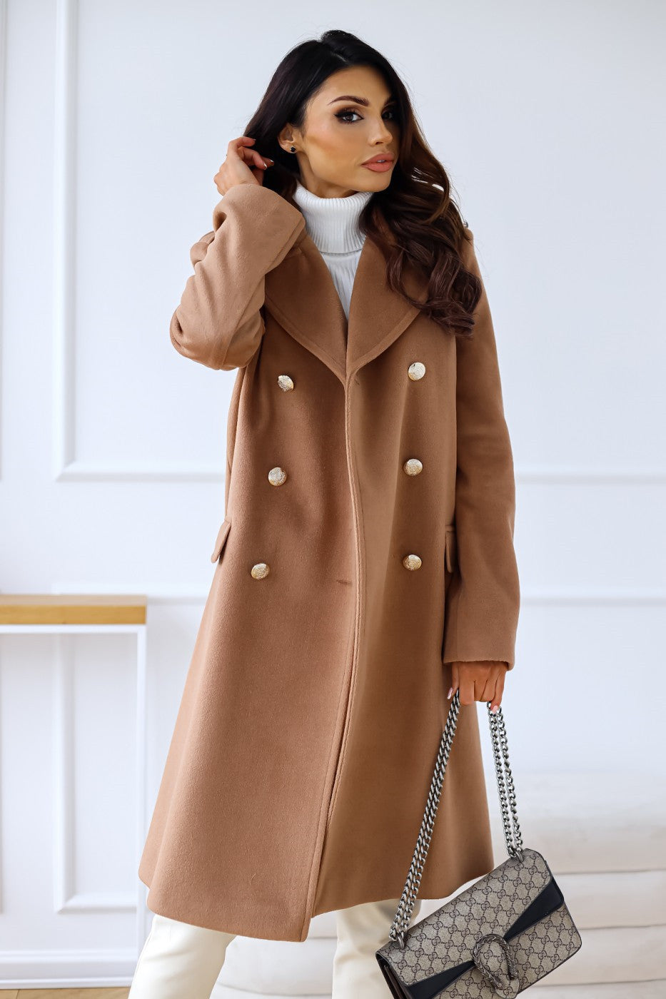 Long Sleeve Double-Breasted Wool Coat