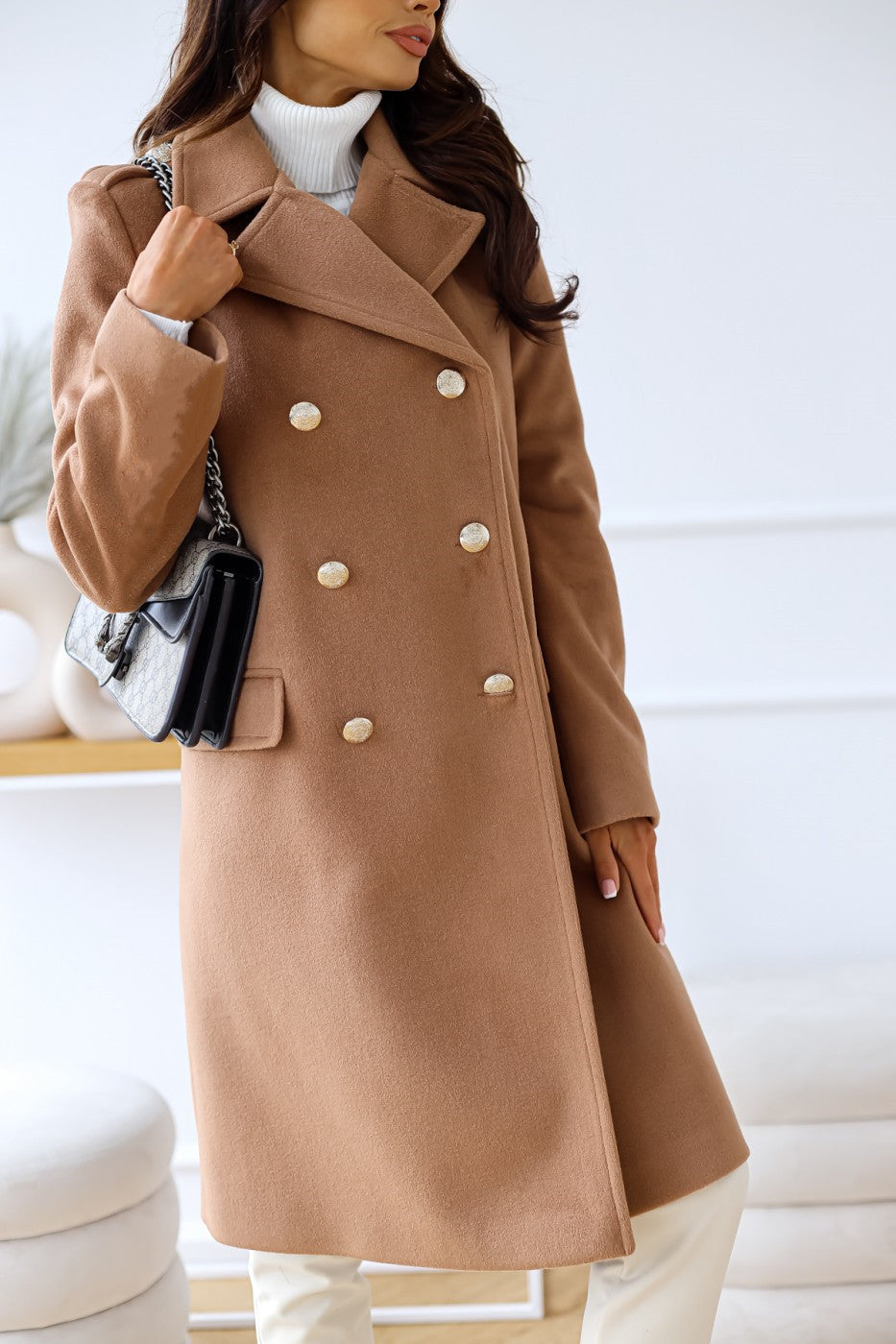 Long Sleeve Double-Breasted Wool Coat