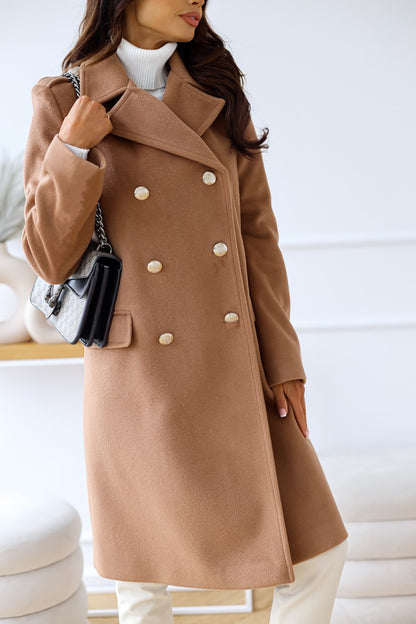 Long Sleeve Double-Breasted Wool Coat