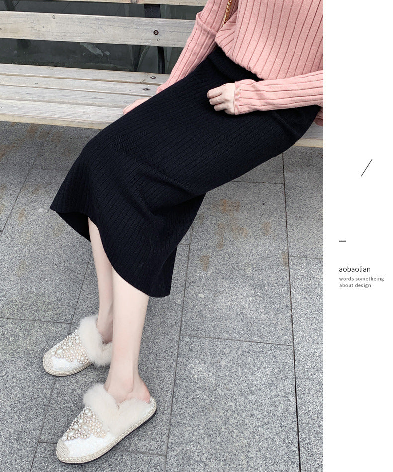 Women's High Waist Knitted Wool Skirt