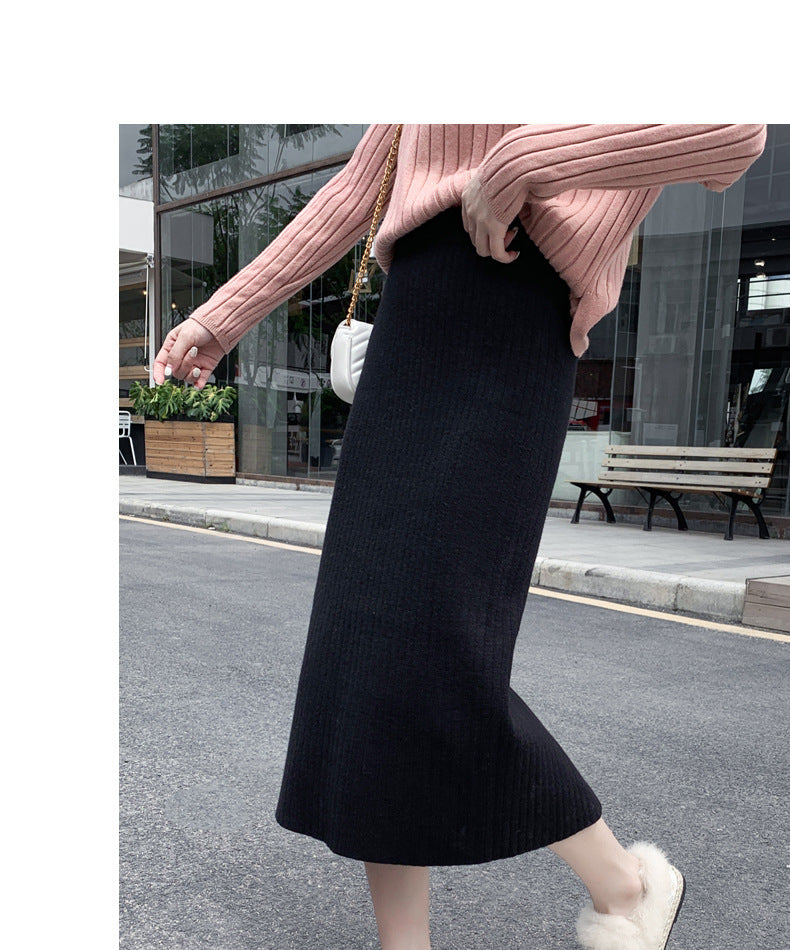 Women's High Waist Knitted Wool Skirt