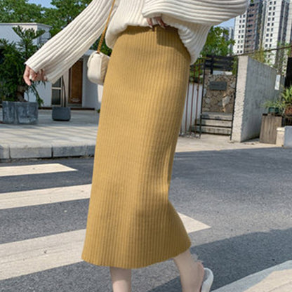 Women's High Waist Knitted Wool Skirt