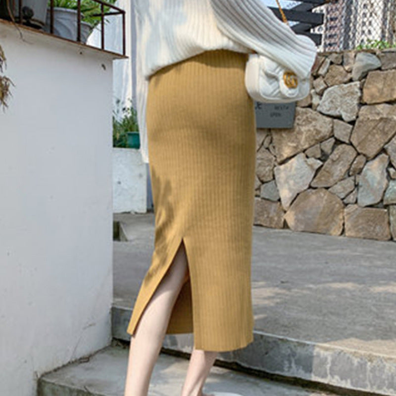 Women's High Waist Knitted Wool Skirt