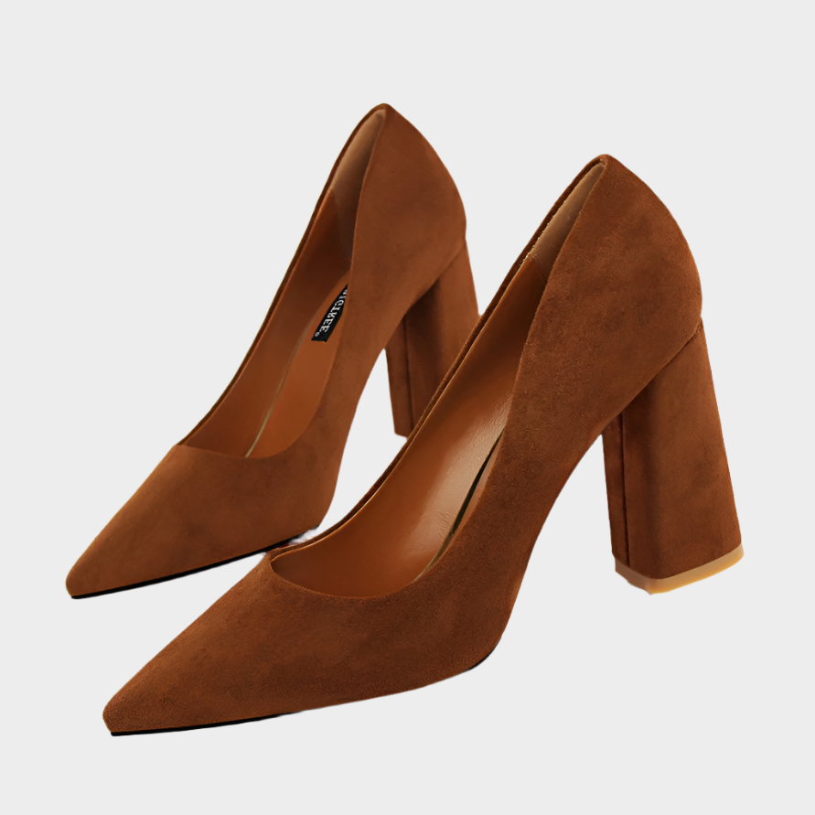 Simple Thick Heel Pointed Toe Suede Pumps – Business Office Shoes