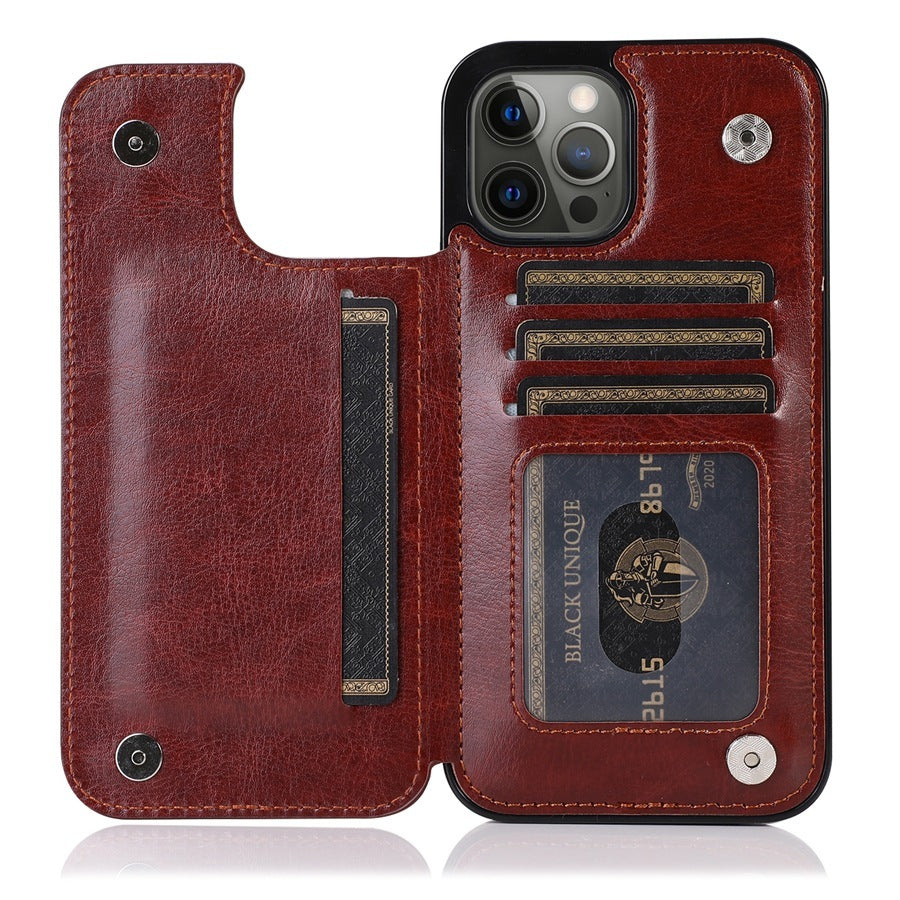 Solid Color Double Buckle Leather Phone Case