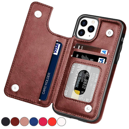 Solid Color Double Buckle Leather Phone Case