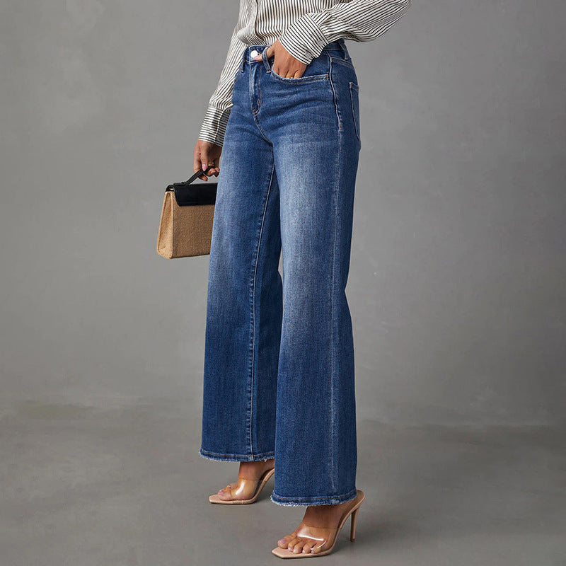 Women's Stretch Wide Leg Washed Jeans