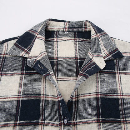 Plaid Cotton Loose Fit Long Sleeve Cardigan Shirt