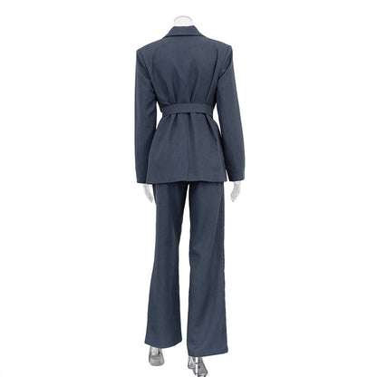 Women's Spring Collared Waist Blazer & Trousers Suit