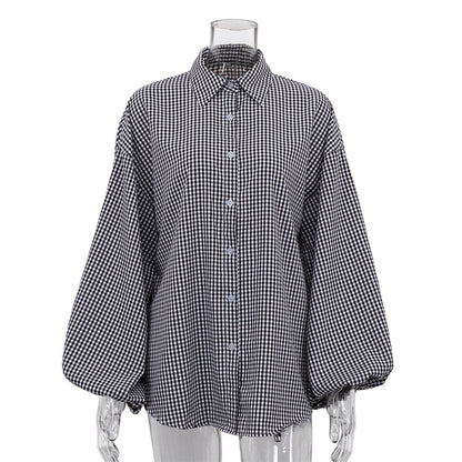 Women Long Sleeved Plaid Office Shirt