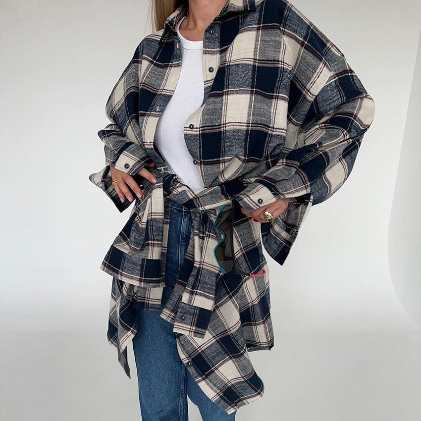 Plaid Cotton Loose Fit Long Sleeve Cardigan Shirt