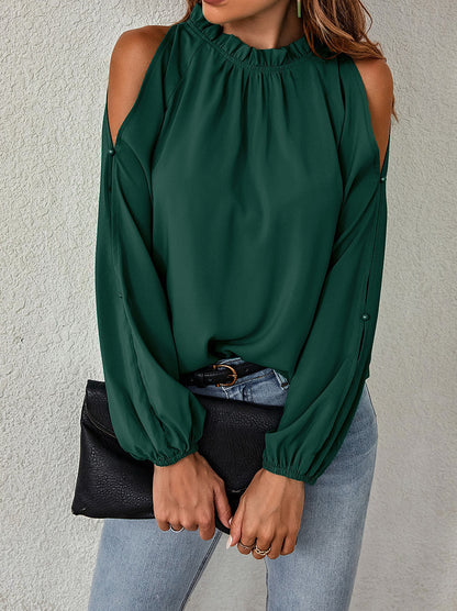 Women Solid Color Off-Shoulder Pleated Blouse