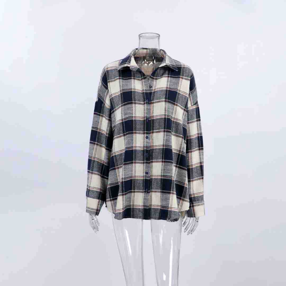 Plaid Cotton Loose Fit Long Sleeve Cardigan Shirt