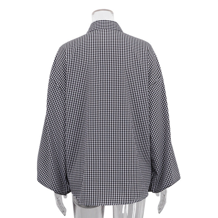 Women Long Sleeved Plaid Office Shirt