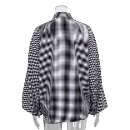 Women Long Sleeved Plaid Office Shirt