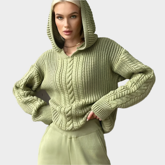 Street Style Hooded Long Sleeve Knitted Sweater