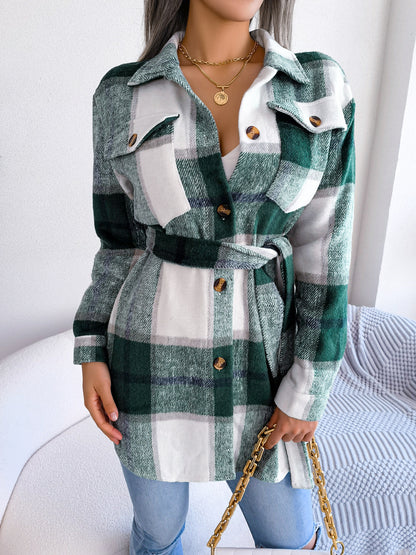 Casual Long Sleeve Tied Wool Coat