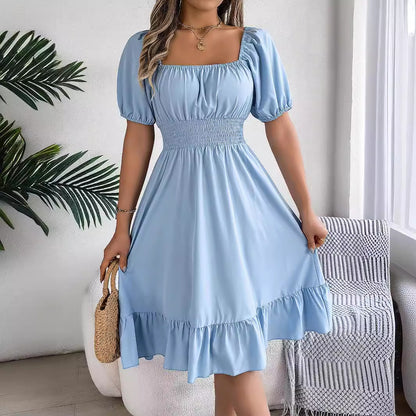 Women's Spring Summer Square Collar A-Line Dress