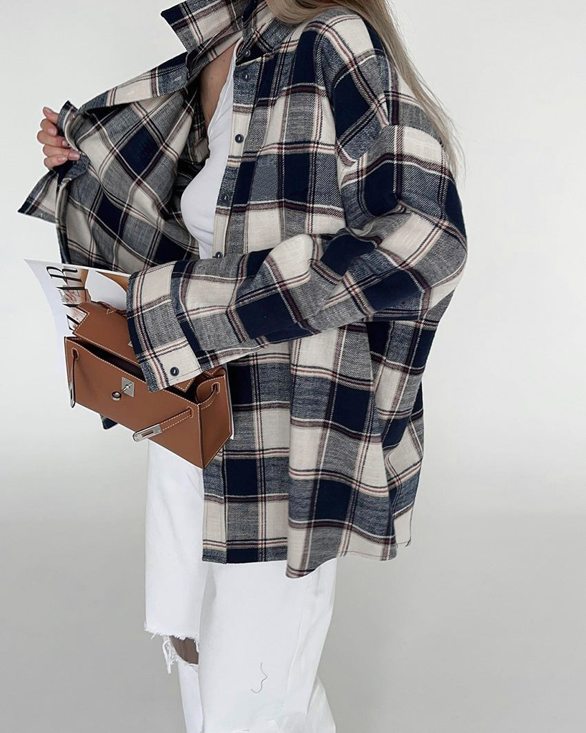 Plaid Cotton Loose Fit Long Sleeve Cardigan Shirt