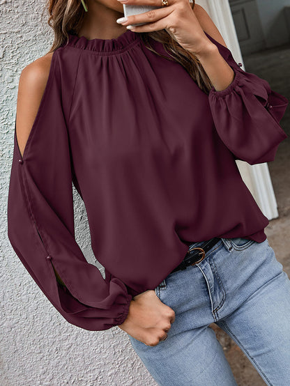 Women Solid Color Off-Shoulder Pleated Blouse