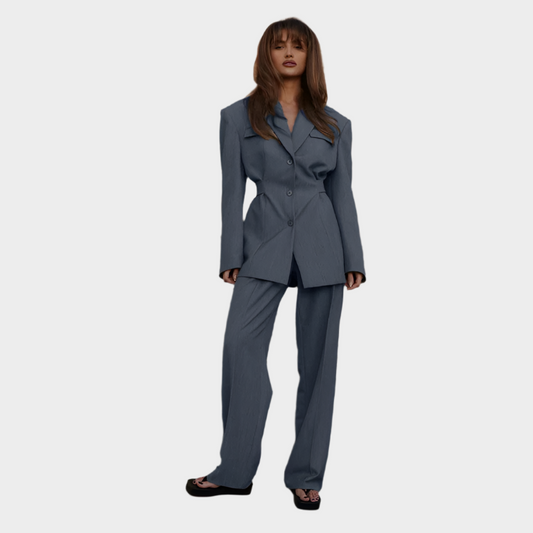 Women's Spring Collared Waist Blazer & Trousers Suit