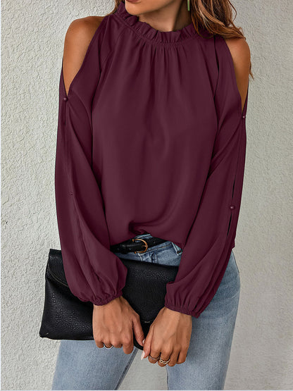 Women Solid Color Off-Shoulder Pleated Blouse