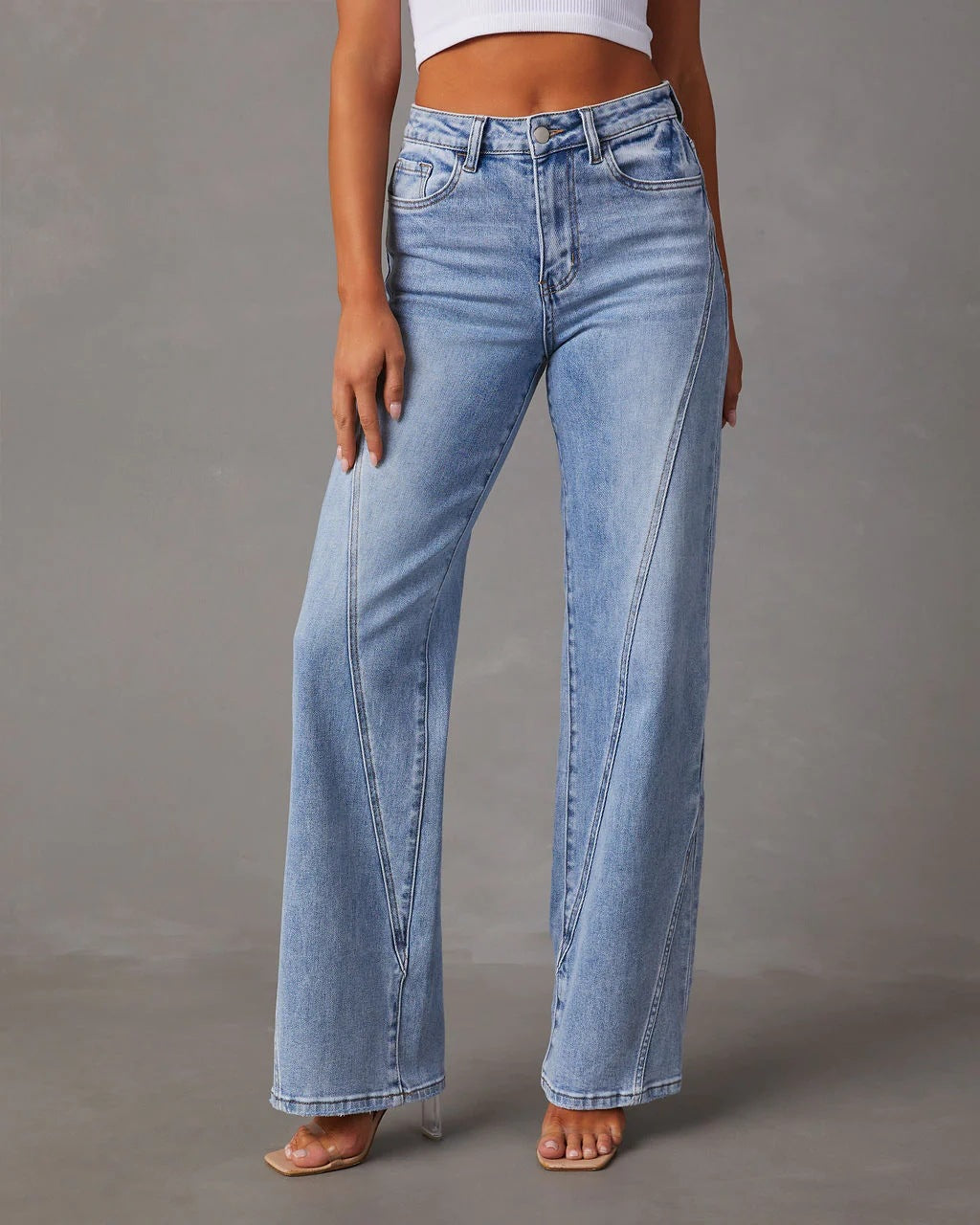 Women's High Waist Loose Fit Denim Trousers with Holes