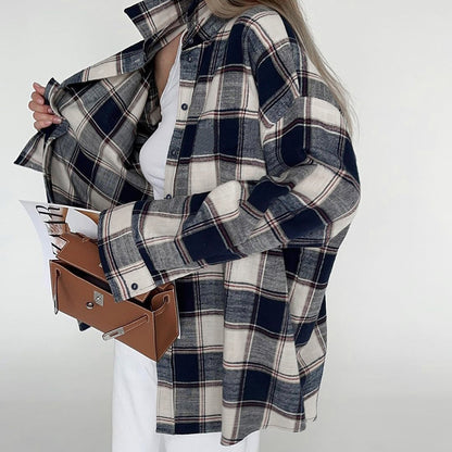 Plaid Cotton Loose Fit Long Sleeve Cardigan Shirt