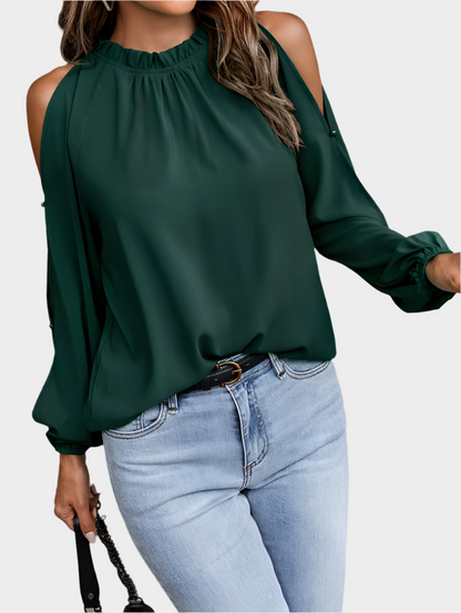 Women Solid Color Off-Shoulder Pleated Blouse