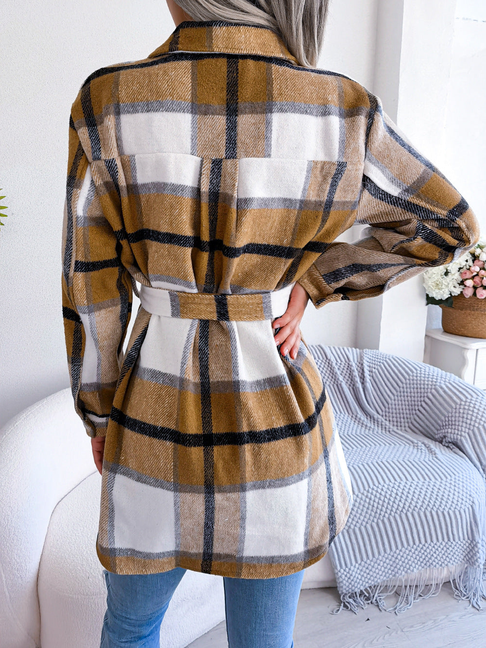 Casual Long Sleeve Tied Wool Coat