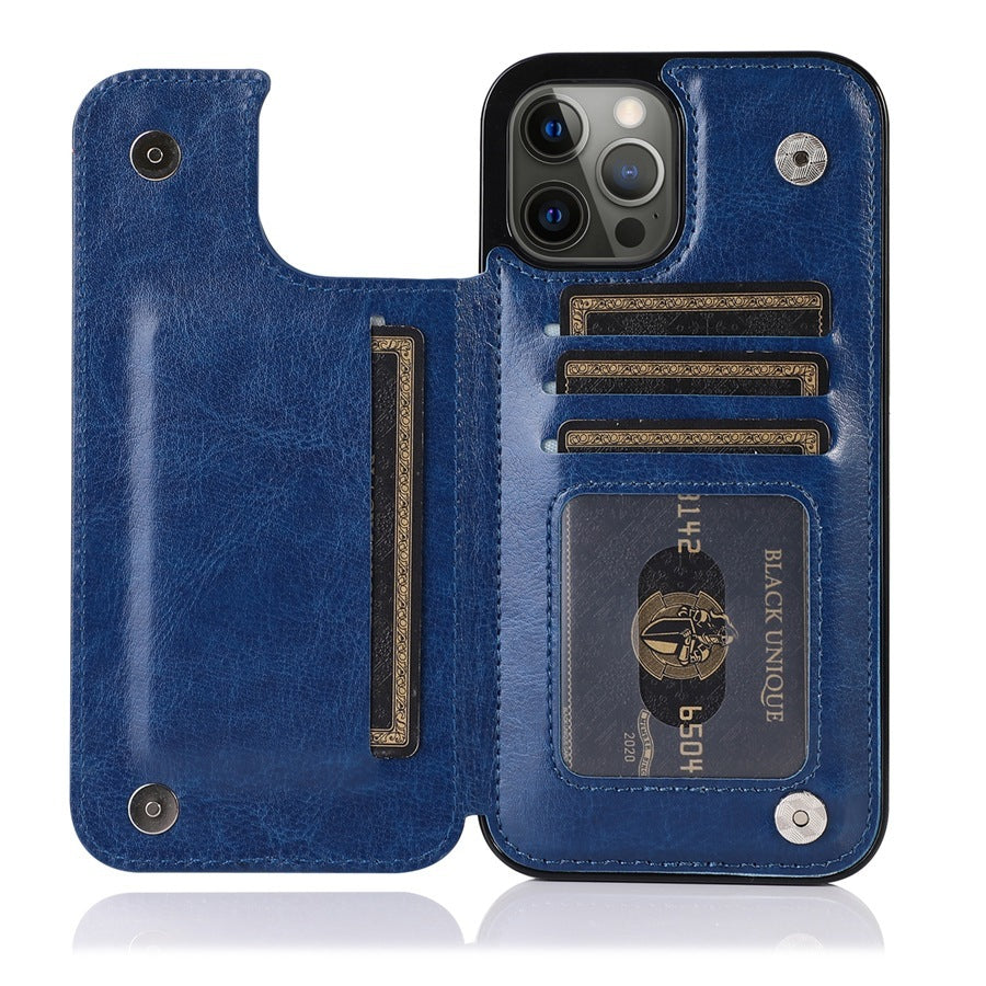 Solid Color Double Buckle Leather Phone Case