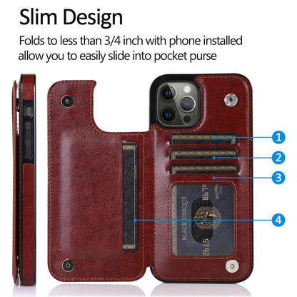 Solid Color Double Buckle Leather Phone Case